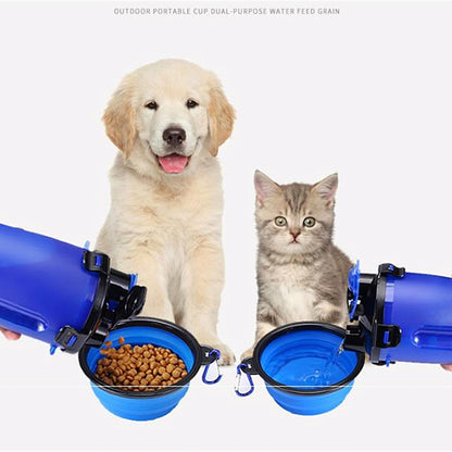 Pets Go Out Dual Water Food Cup Portable Drinking Water Bottle