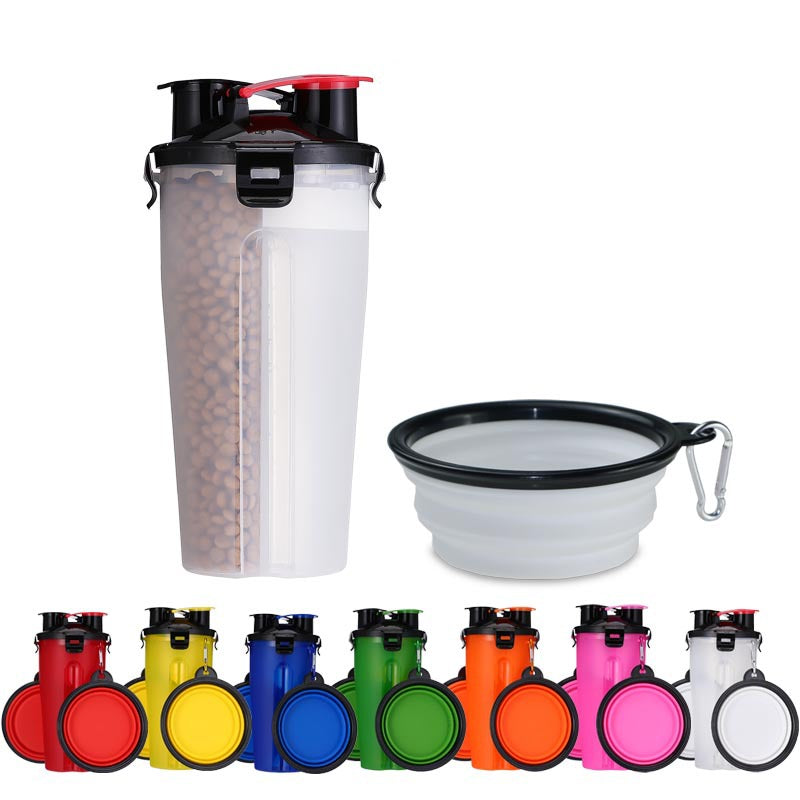 Pets Go Out Dual Water Food Cup Portable Drinking Water Bottle